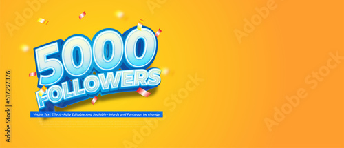 Editable text thank you 5000 followers and subscribers 3d style text effect