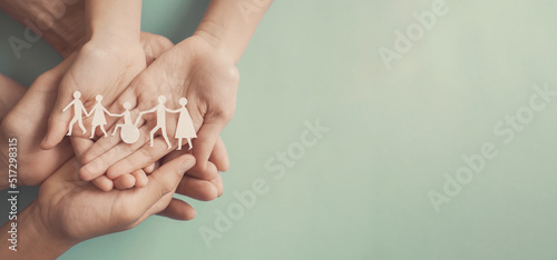 Canvas Print Hands holding diversity family, happpy carer and volunteer, disable nursing home