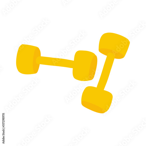 Vector illustration yellow dumbbells on white background for design, sticker, print