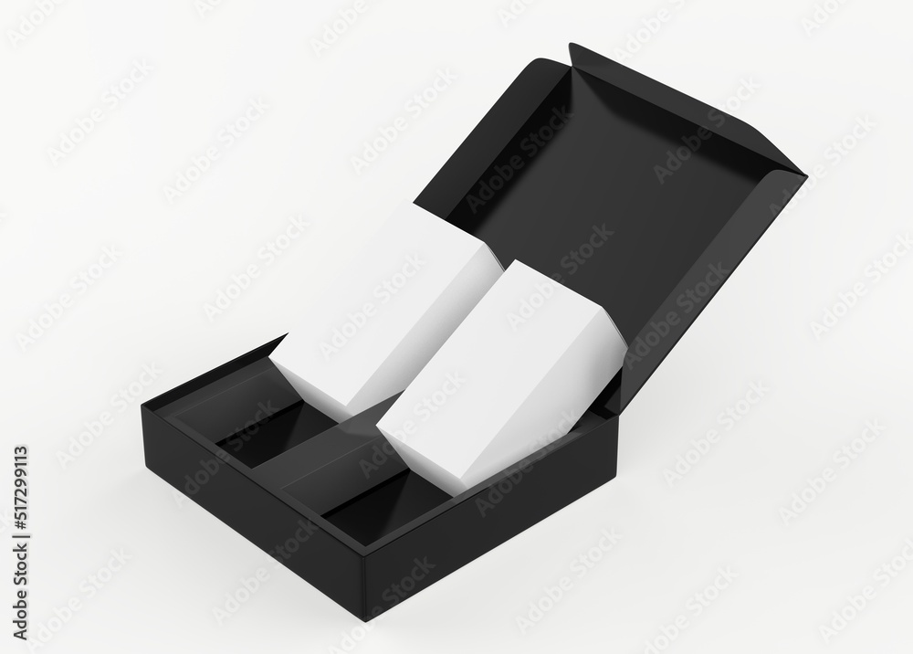 Box With Tea Boxes Mockup Isolated On White Background. 3d illustration Box With Tea Boxes Mockup Isolated On White Background. 3d illustration