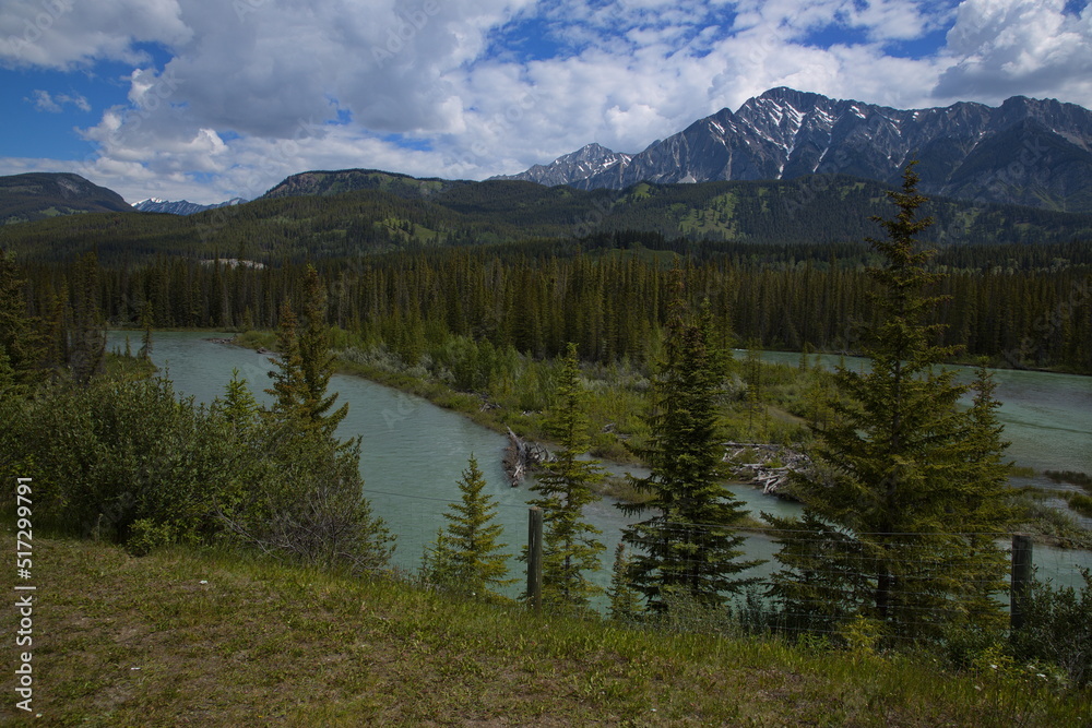 View of Bow River from Trans-Canada Highway in Alberta Province,Canada,North America
