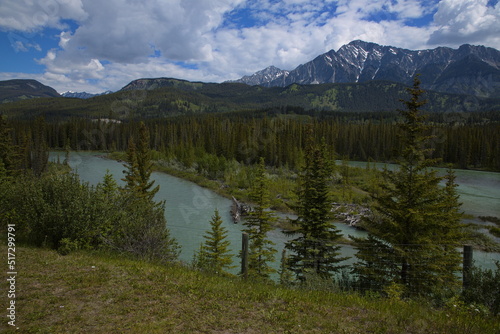 View of Bow River from Trans-Canada Highway in Alberta Province,Canada,North America 