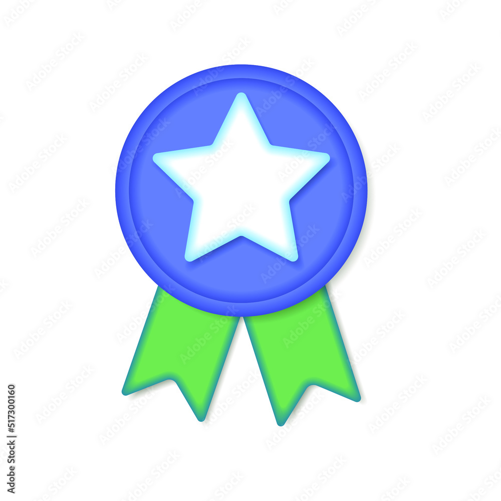Winner's medal with a star and ribbon. 3d vector icon. Cartoon style. Winner's medal with a star and ribbon. 3d vector icon. Cartoon style.
