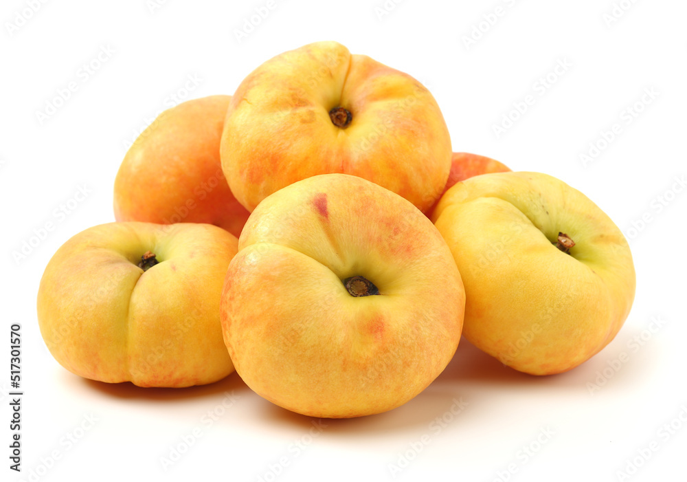 chinese flat peaches on white background chinese flat peaches on white background