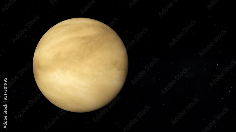 Planet Venus with text space on the right. Realistic 3D render of Venus and stars. [ProRes - UHD 4K]