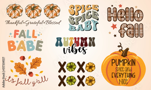 Autumn Pumpkin Quote Design Bundle, Cute Fall Illustration Design Collection