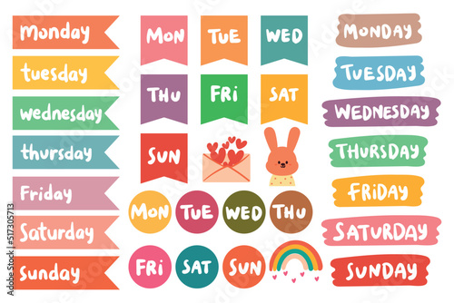 collection of weekly and daily planner sticker, notes, to do list, with lettering and cute icon. template for agenda, check list, stationery.