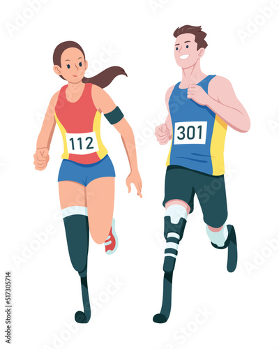 Flat style disabled athletes cartoon illustration 