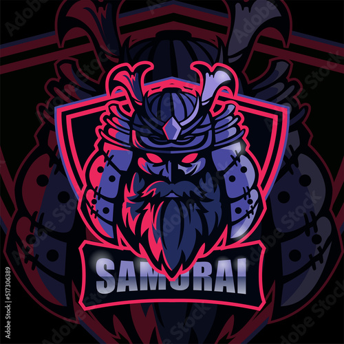 Bearded samurai head mascot logo design for esport