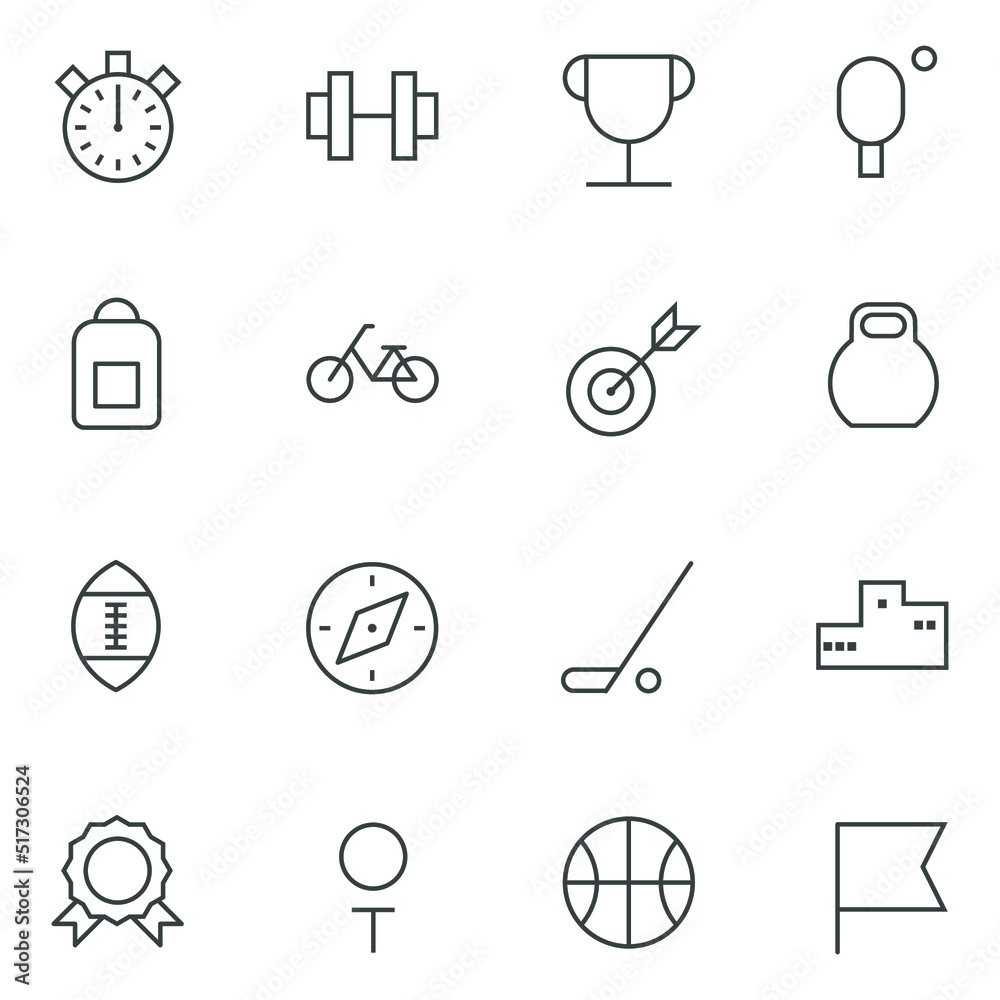 Sport line icons. Vector set of sport tools and equipment, balls, active healthy lifestyle. Fitness and Gym symbols for web, print, digital and apps. Sport activities. Flat linear pictogram concept
Sport line icons. Vector set of sport tools and equipment, balls, active healthy lifestyle. Fitness and Gym symbols for web, print, digital and apps. Sport activities. Flat linear pictogram concept