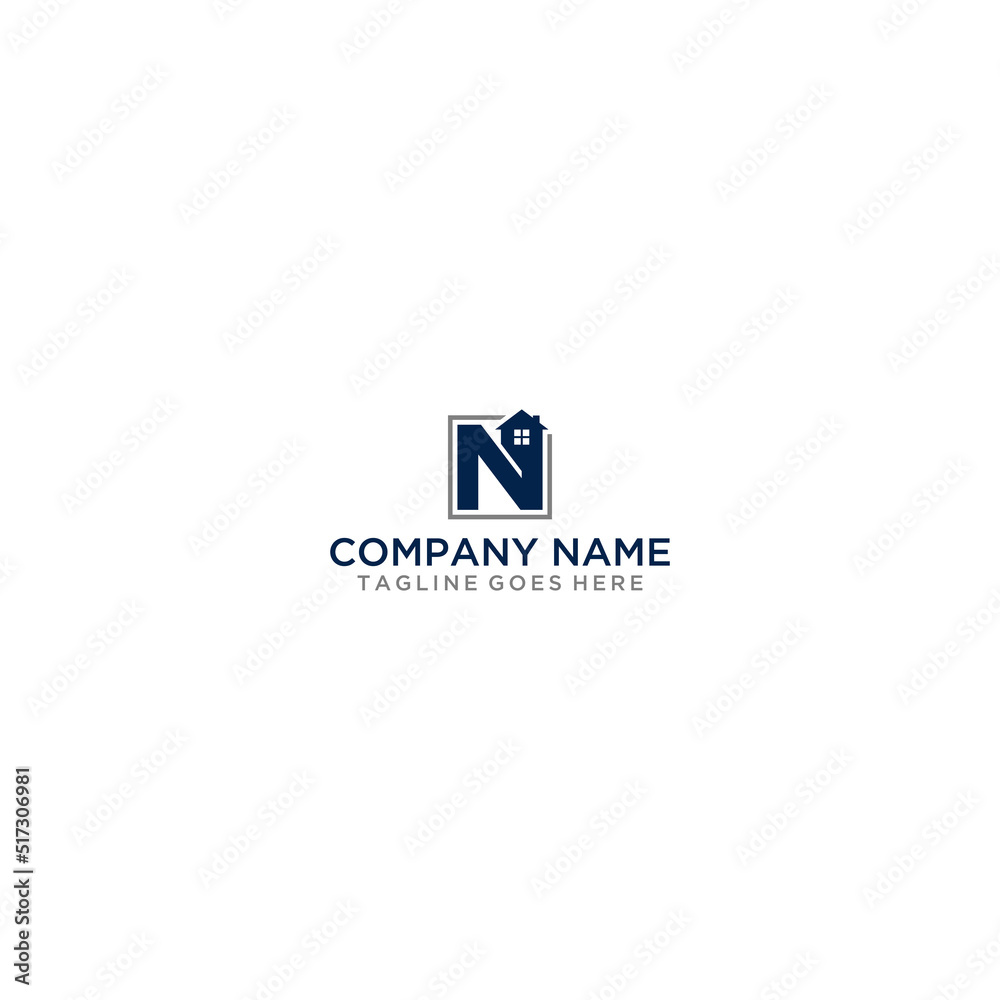 N Initial and Home Real Estate Logo Sign Design