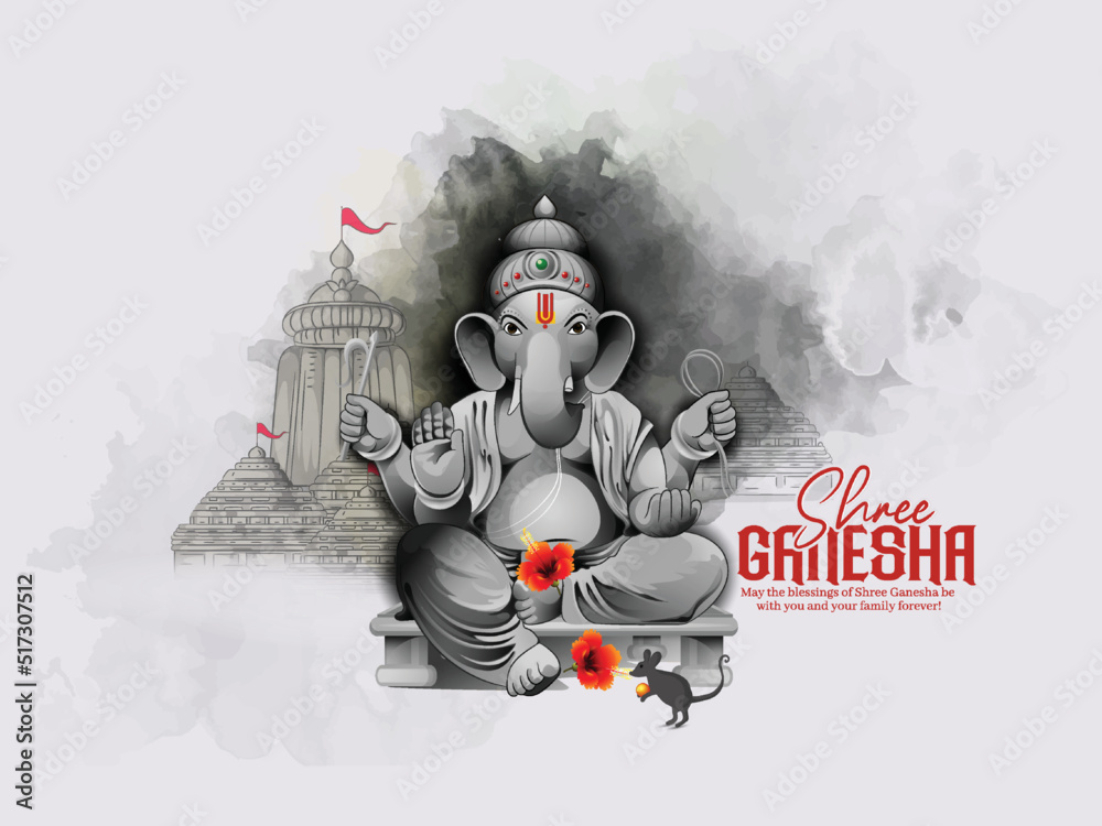 illustration of Lord Ganpati for Happy Ganesh Chaturthi Indian festival 
 - obrazy, fototapety, plakaty 