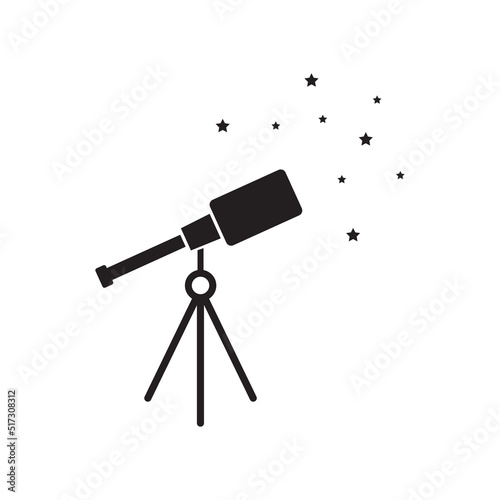 Black telescope with stars. Space spyglass. Astronomy, science, searching, looking symbol. searching for stars or opportunities