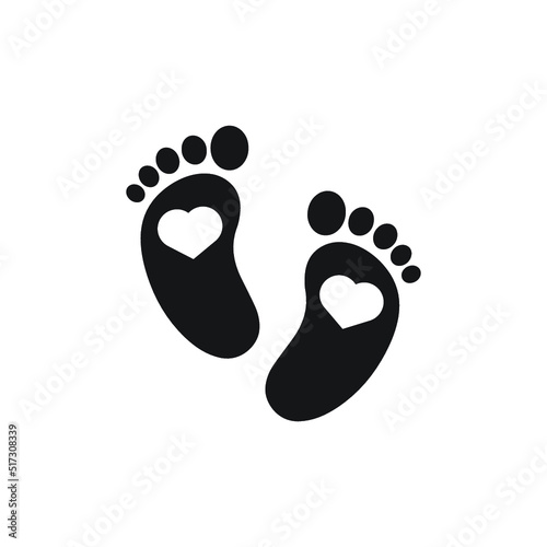kids or baby feet and foot steps with heart. New born, pregnant or coming soon child footprints