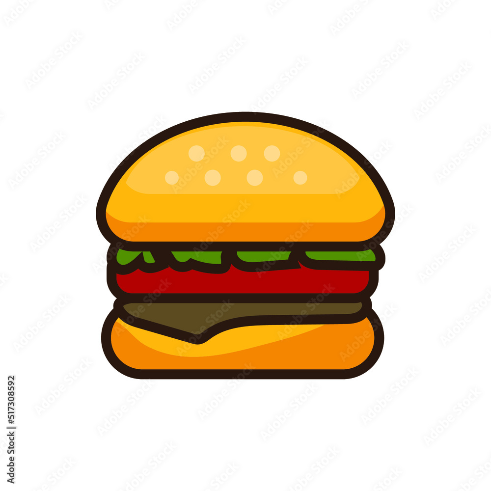 Delicious burger flat icon. Design template vector