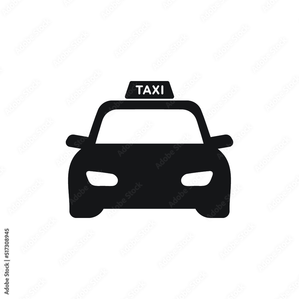 taxi car black simple icon on white background for web design