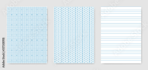 Set of blank graphical technical paper sheet for data representation