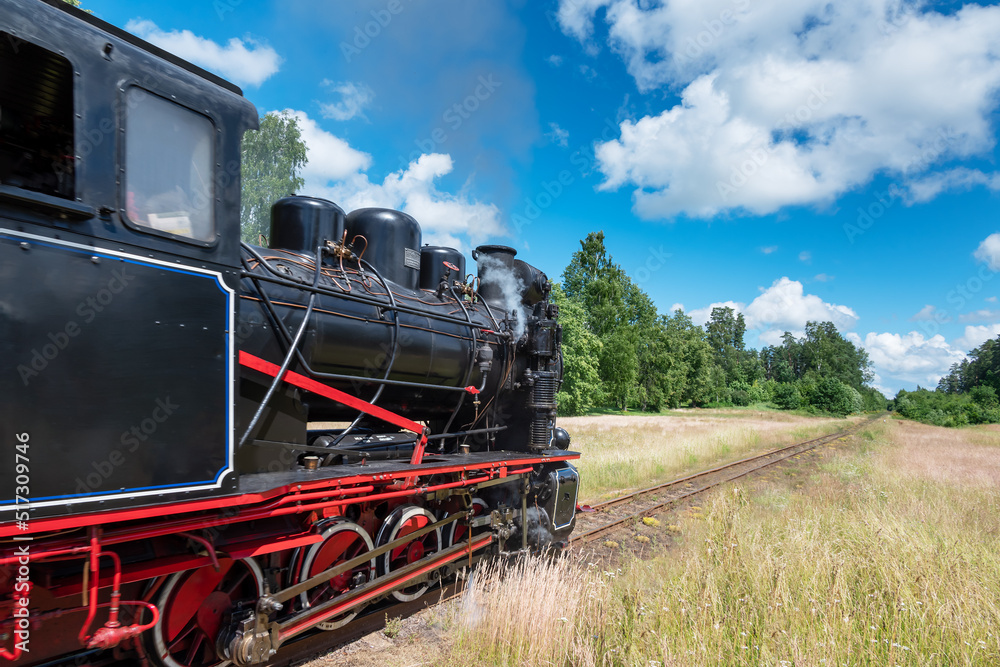 Obraz premium Narrow gauge train with a steam locomotive on the line Gulbene - Aluksne, Latvia.