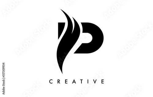 Letter P Logo Icon Design with Swoosh and Creative Curved Cut Shape Vector