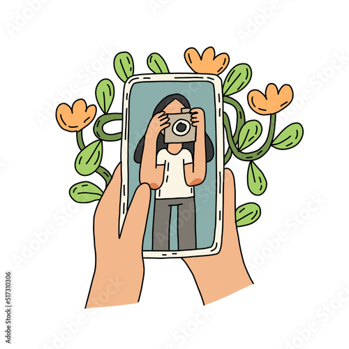 Photography concept. Photography workshop, processing workshop, photo portfolio creation concept. Hand drawn flat cartoon style vector illustration.