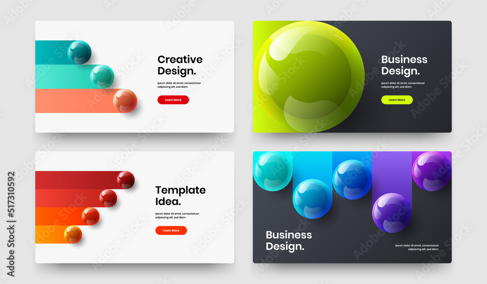 Creative 3D spheres presentation layout composition. Fresh corporate identity design vector concept set.