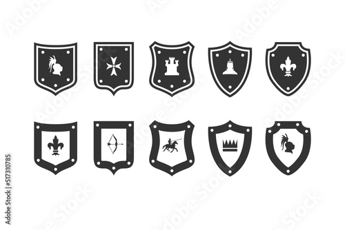 shield medieval set. Heraldic Shields icons set. royal knight Protect shield vector