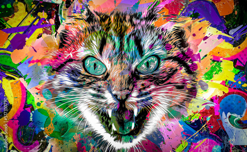 Cat head with colorful crea...
