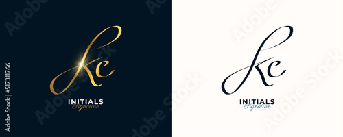 KC Initial Signature Logo Design with Elegant and Minimalist Gold Handwriting Style. Initial K and C Logo Design for Wedding, Fashion, Jewelry, Boutique and Business Brand Identity