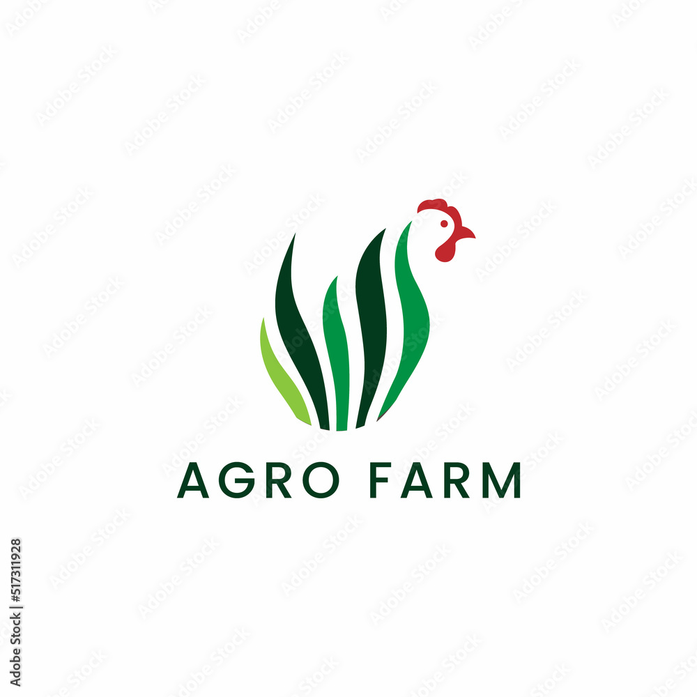 Naklejka premium Agro Farm Logo Design. Organic Agriculture symbol. Abstract Creative Farm vector. Nature Chicken animal Silhouette logo
