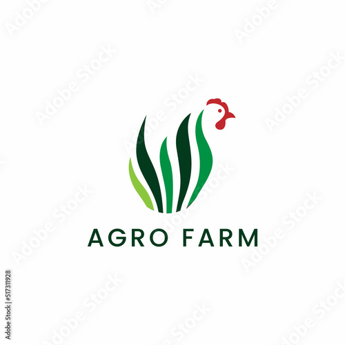 Agro Farm Logo Design. Organic Agriculture symbol. Abstract Creative Farm vector. Nature Chicken animal Silhouette logo