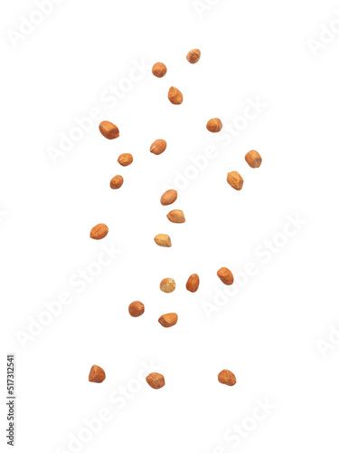 Falling peanuts isolated on white background with clipping path.
