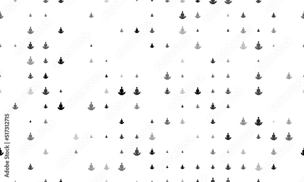 Seamless background pattern of evenly spaced black yoga symbols of different sizes and opacity. Vector illustration on white background Seamless background pattern of evenly spaced black yoga symbols of different sizes and opacity. Vector illustration on white background