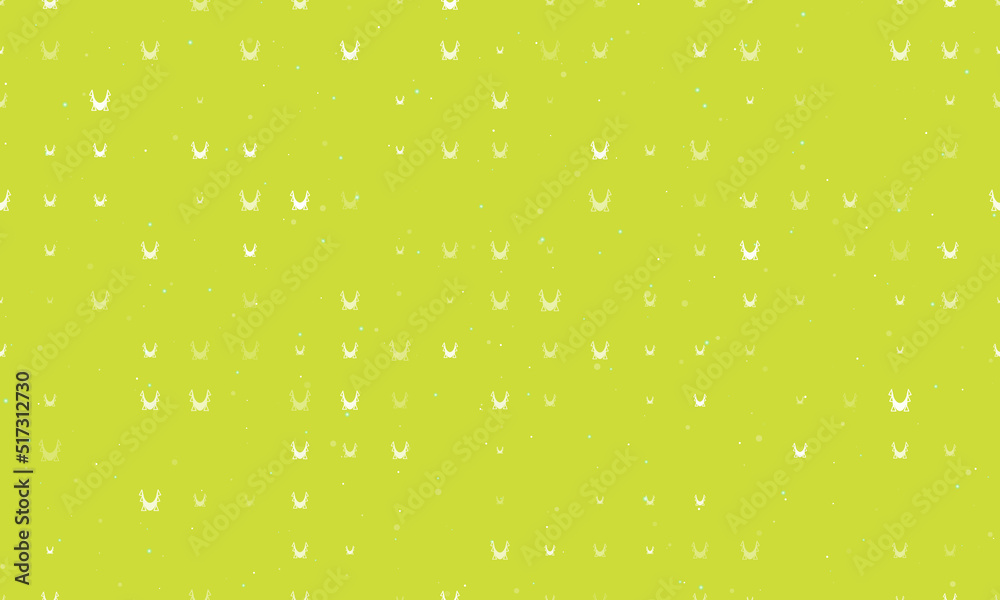 Seamless background pattern of evenly spaced white yoga hammock symbols of different sizes and opacity. Vector illustration on lime background with stars Seamless background pattern of evenly spaced white yoga hammock symbols of different sizes and opacity. Vector illustration on lime background with stars