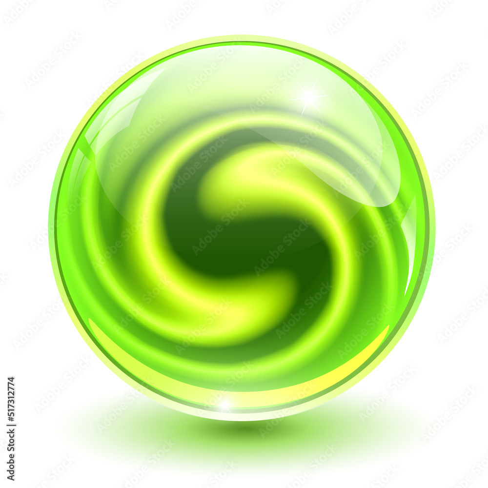 3D crystal, glass sphere with abstract spiral shape inside, interesting marble ball.