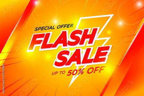 Flash Sale promotion. Special offer with thunder. discount shopping, sale promotion and advertising, banner red and orange background. Vector illustration.