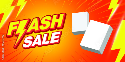 flash sale banner and product with empty space, thunder and yellow orange background, Vector illustration