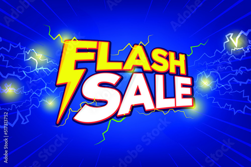 flash sale thunder poster or banner vector template design. Big sale event on the blue background. Ads for web, social media, shopping sale online. flash sale