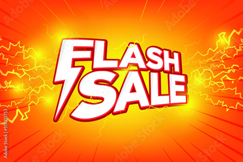 flash sale thunder poster or banner vector template design. Big sale event on the orange background. Ads for web, social media, shopping sale online. flash sale