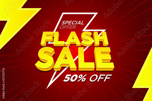 flash sale thunder poster or banner vector template design. Big sale event on the orange and blue background. sale Ads for web, social media, shopping online.
