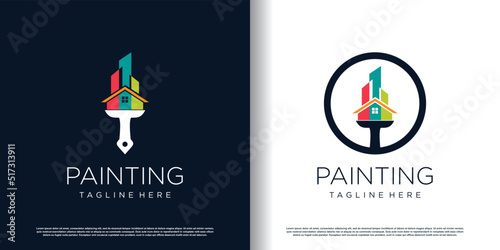 Painting logo design with creative unique style Premium Vector