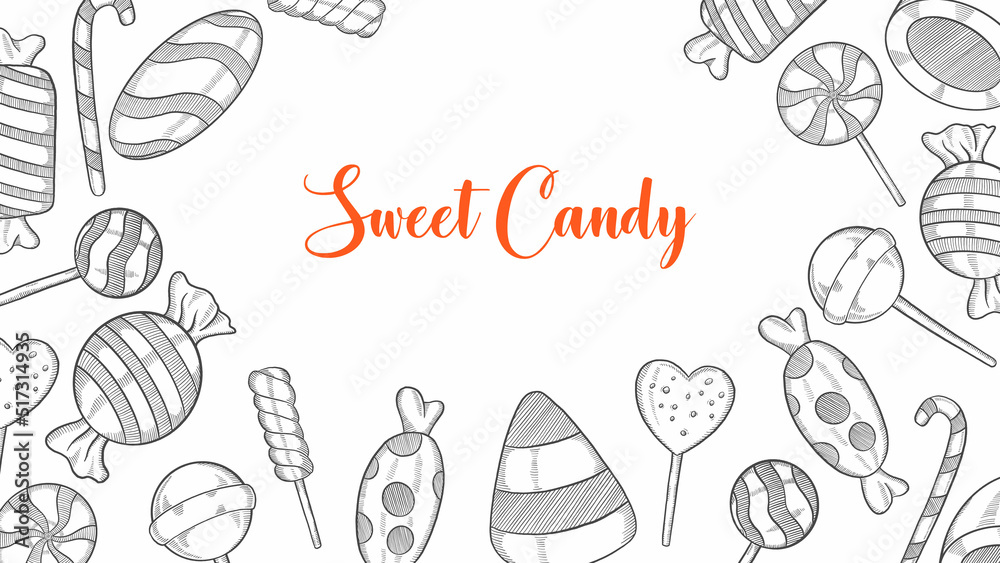 sweet candy set collection with hand drawn sketch for background banner template poster