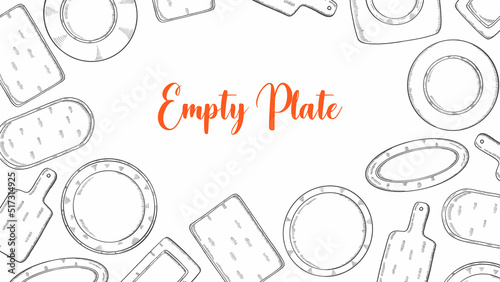 empty plate set collection with hand drawn sketch for background banner template poster