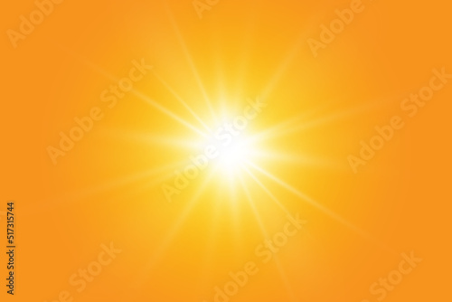 Warm sun on a yellow background. Leto.bliki solar rays.Оrange yellow background.