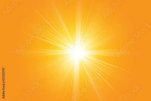 Warm sun on a yellow background. Leto.bliki solar rays.Оrange yellow background.