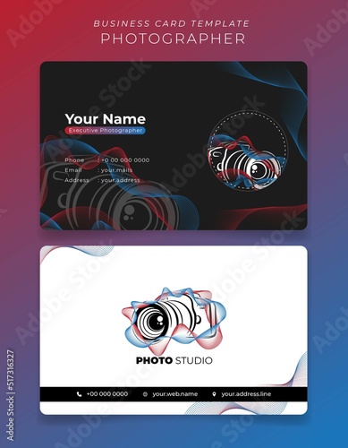 ID card or business card template for photographer with camera illustration design