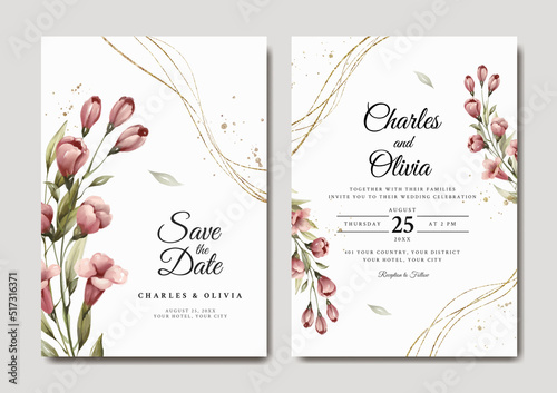 Wedding invitation template with red floral