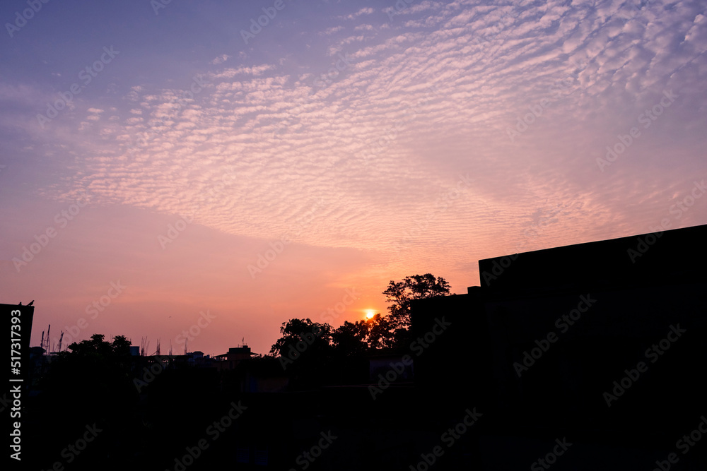 Amazing cloud formation in colourful sky during a monsoon sunrise morning