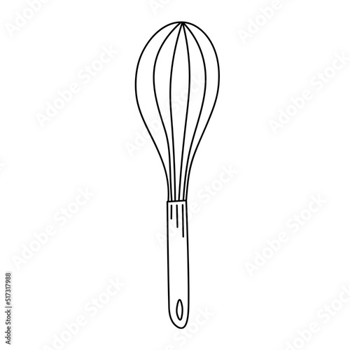 Whisk in hand drawn style isolated on white background for poster  label or bakery shop menu  baking stuff