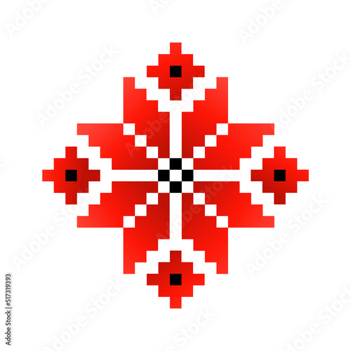 Traditional Ukrainian cross-stitch embroidery element for wrapping design, vintage floral ornament motif