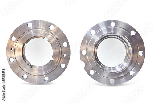 Flat steel flanges isolated white photo